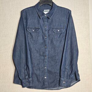 Charter Club Relaxed Fit Long Sleeve Collar Button Up Denim Shirt Womens Size 14